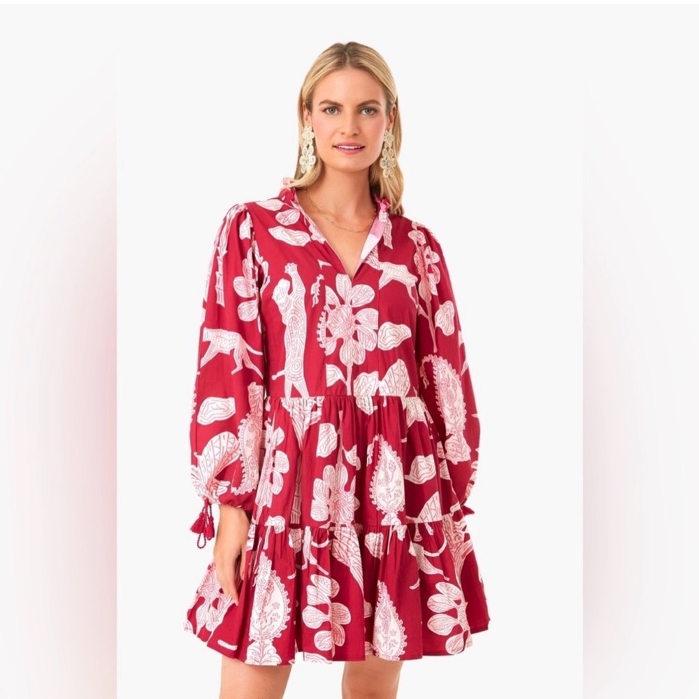 Oliphant Long Sleeve Yoke Dress in Lamu Magenta Print, Large